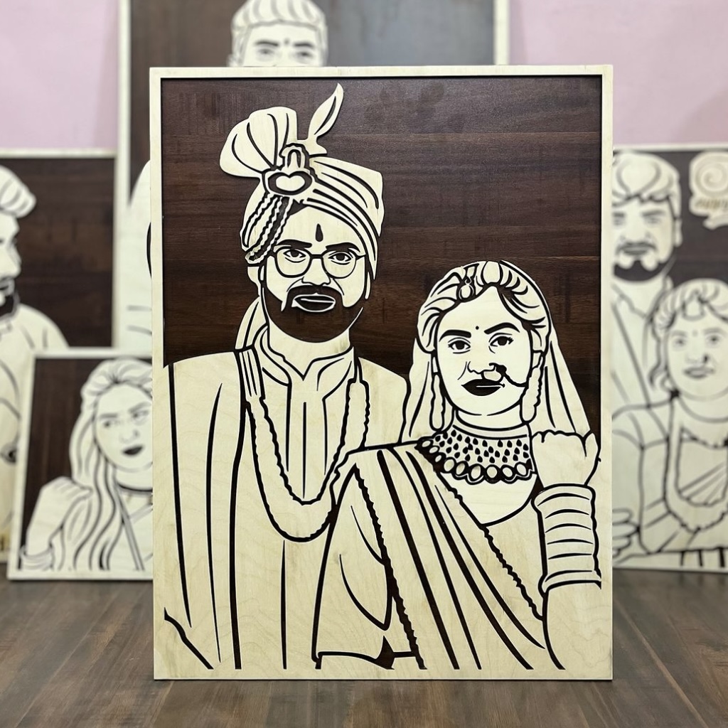 wooden portrait – two faces